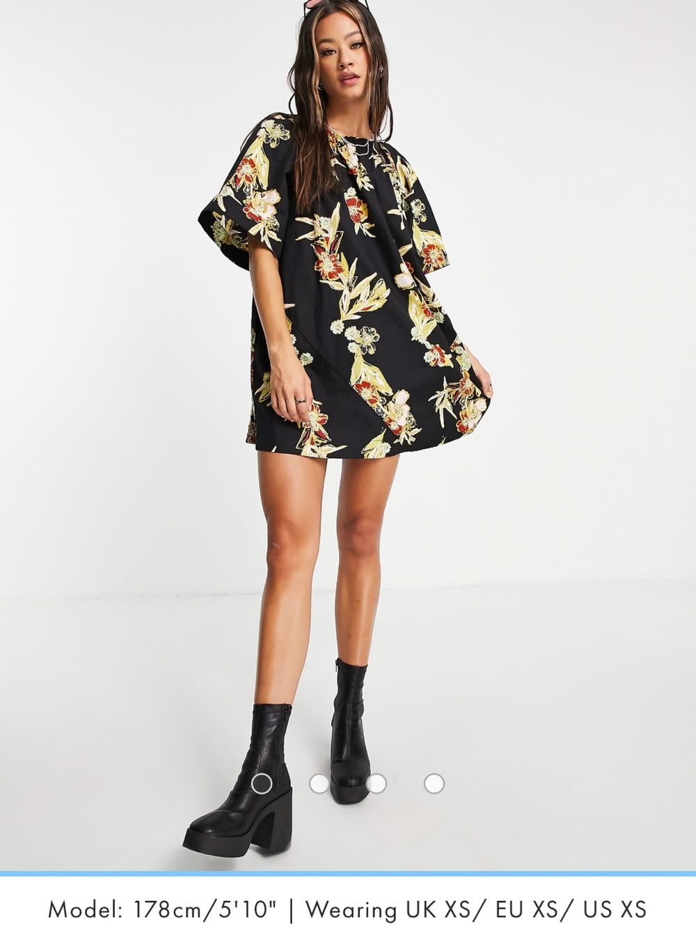 Free People Black Floral Short Sleeve Shift Dress